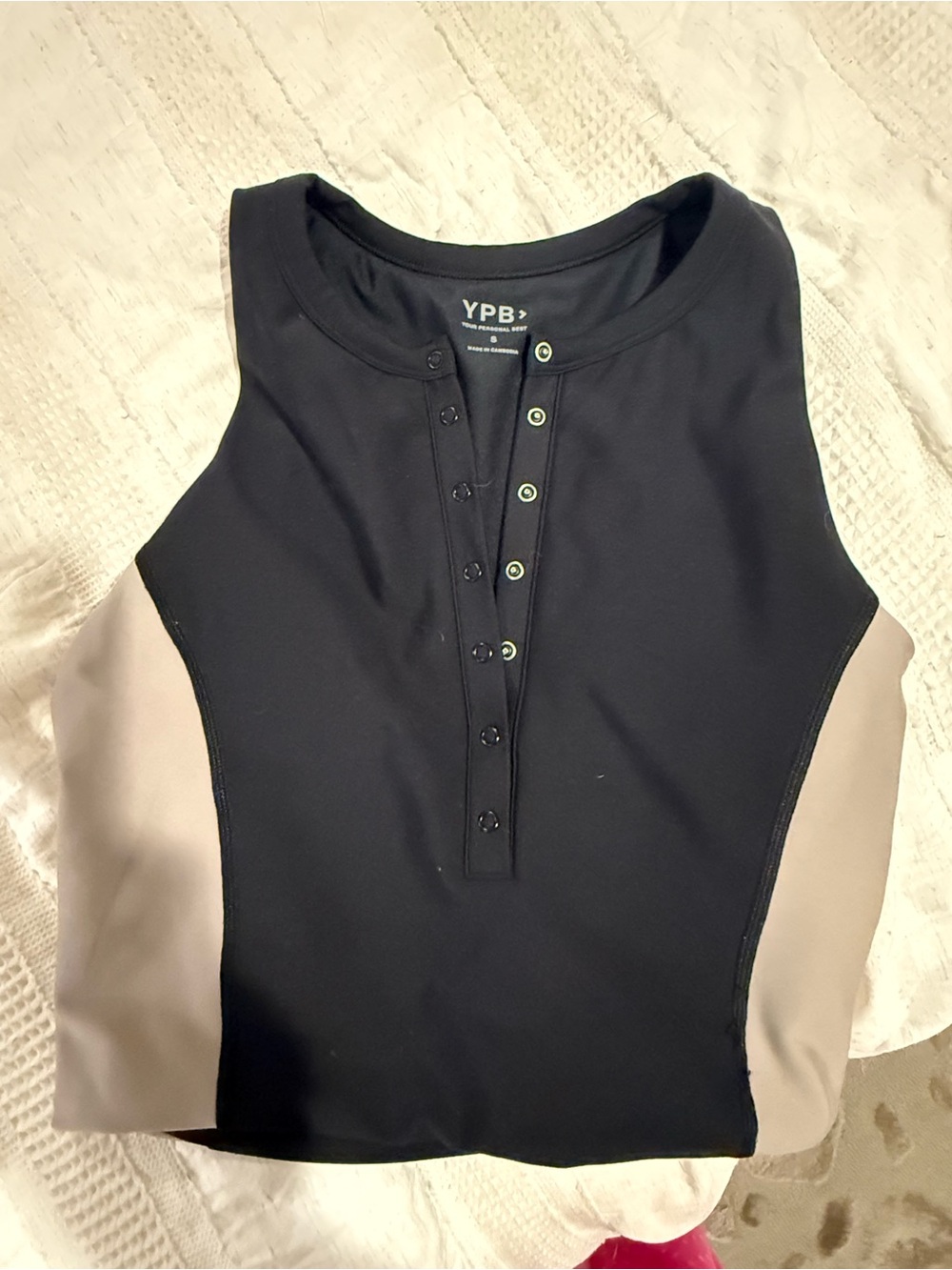 YPB Black Crop Tank with Taupe Side Panels